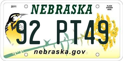 NE license plate 92PT49