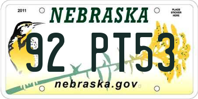NE license plate 92PT53