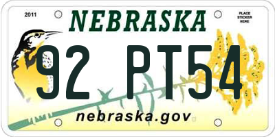 NE license plate 92PT54