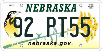 NE license plate 92PT55