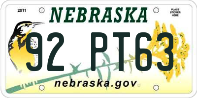 NE license plate 92PT63