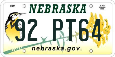 NE license plate 92PT64