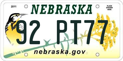 NE license plate 92PT77