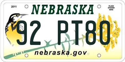 NE license plate 92PT80