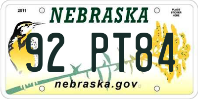 NE license plate 92PT84