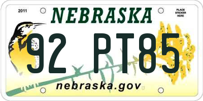NE license plate 92PT85