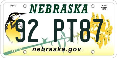 NE license plate 92PT87