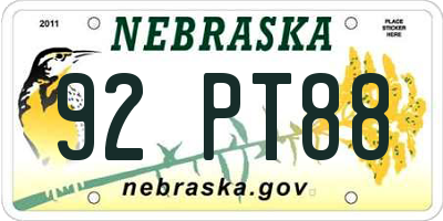 NE license plate 92PT88