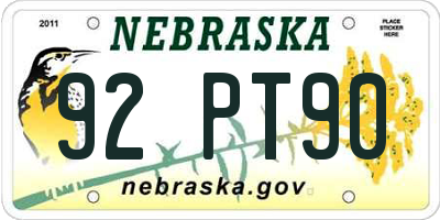 NE license plate 92PT90