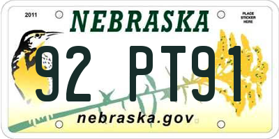 NE license plate 92PT91