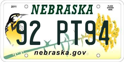 NE license plate 92PT94