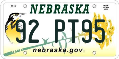 NE license plate 92PT95