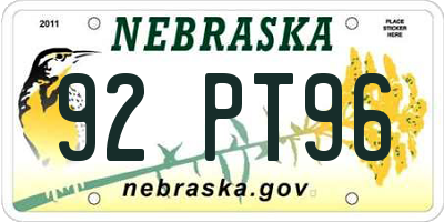 NE license plate 92PT96