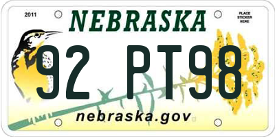 NE license plate 92PT98