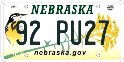 NE license plate 92PU27