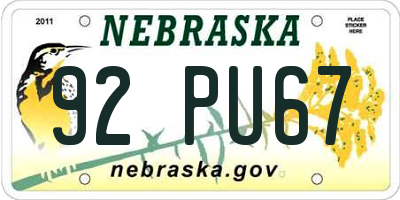 NE license plate 92PU67
