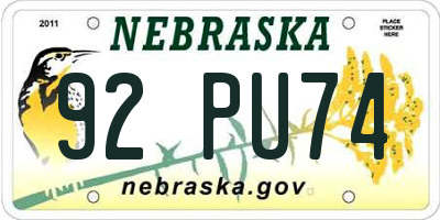 NE license plate 92PU74