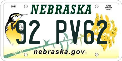 NE license plate 92PV62