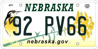 NE license plate 92PV66