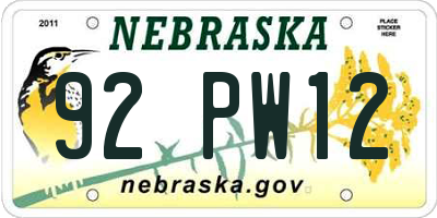 NE license plate 92PW12