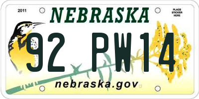 NE license plate 92PW14