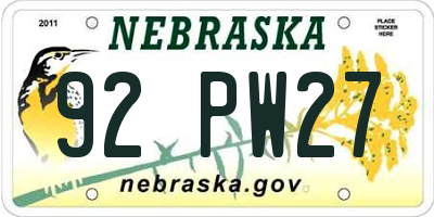 NE license plate 92PW27
