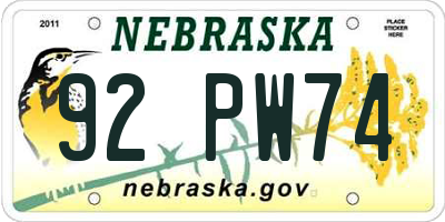 NE license plate 92PW74