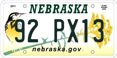 NE license plate 92PX13