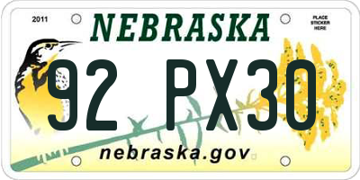 NE license plate 92PX30