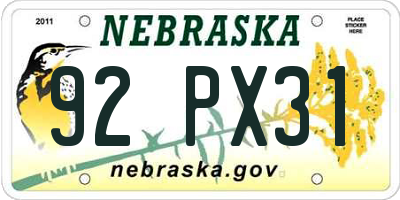 NE license plate 92PX31