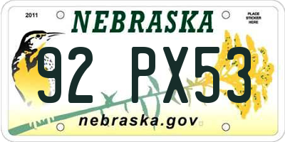 NE license plate 92PX53