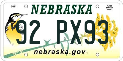 NE license plate 92PX93