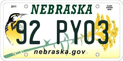 NE license plate 92PY03