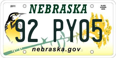 NE license plate 92PY05