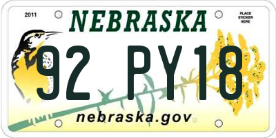 NE license plate 92PY18