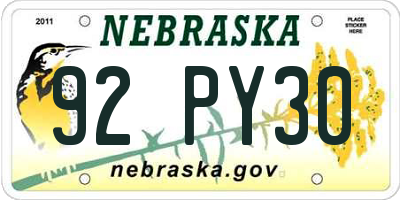 NE license plate 92PY30