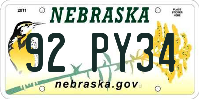 NE license plate 92PY34