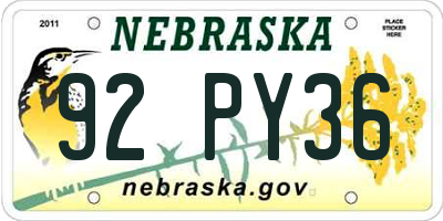 NE license plate 92PY36