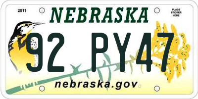 NE license plate 92PY47