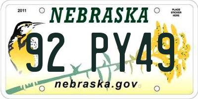 NE license plate 92PY49