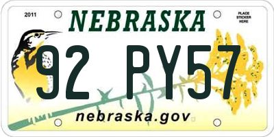 NE license plate 92PY57