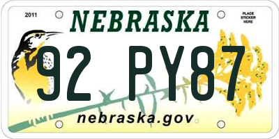 NE license plate 92PY87