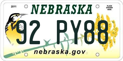 NE license plate 92PY88