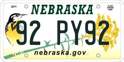 NE license plate 92PY92