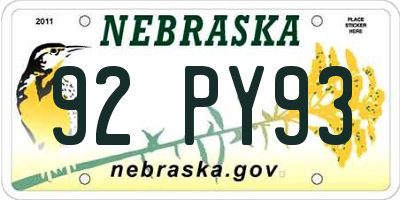 NE license plate 92PY93