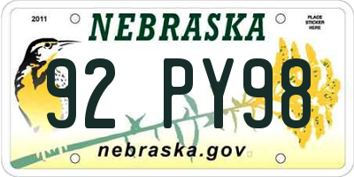 NE license plate 92PY98