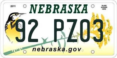 NE license plate 92PZ03