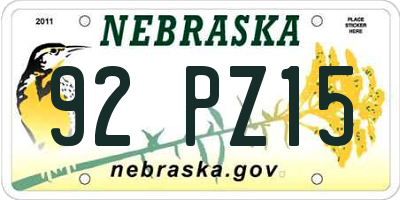 NE license plate 92PZ15