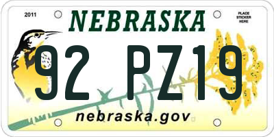 NE license plate 92PZ19
