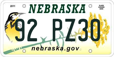 NE license plate 92PZ30